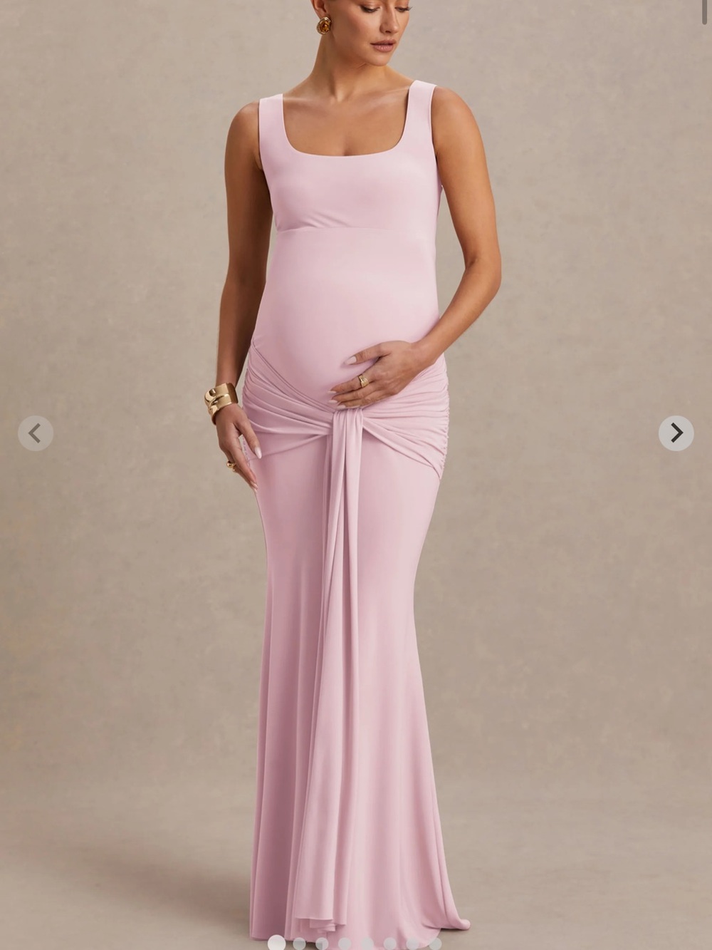 Club L London Baylin Blush Pink Maternity Maxi Dress with Front Drape